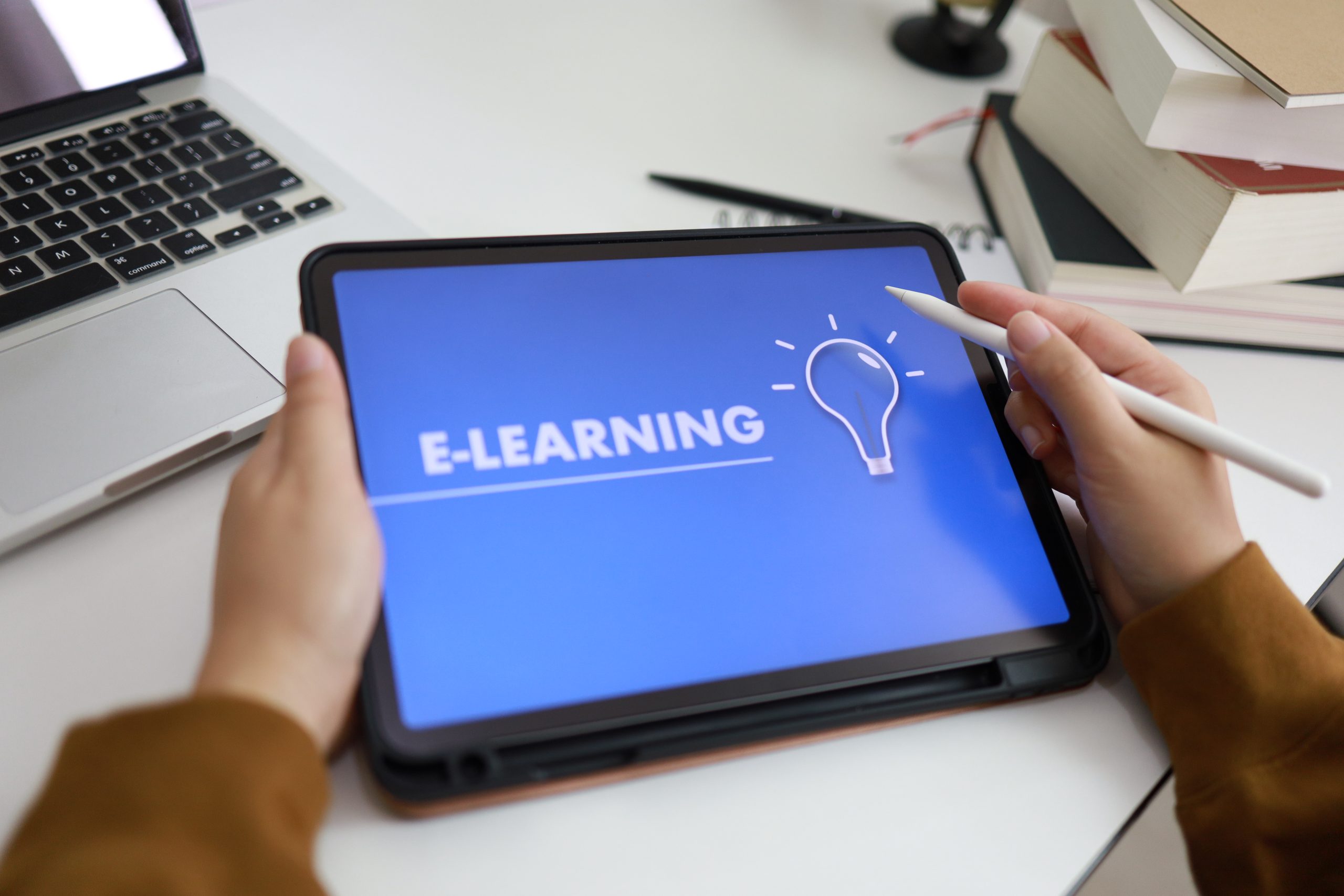 E-Learning concept with website on tablet. Education Internet Te